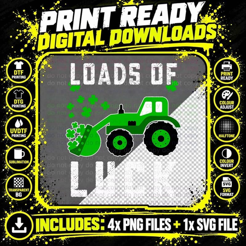 St Patricks Day Tractor Shirt Loads Luck Boy Toddler Png SVG Digital Bundle