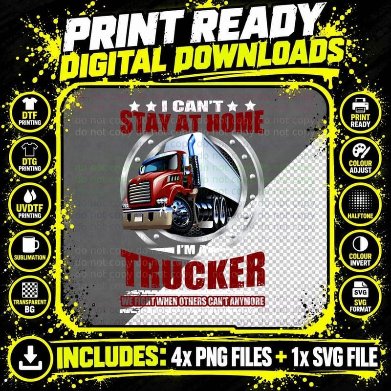 Stay at Home Trucker T-Shirt, Patriotic, Quote Typography Png SVG Digital Bundle