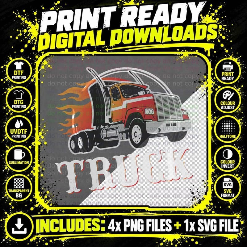TRUCK Driver Classic Diesel Tractor Trucker Apparel Png SVG Digital Bundle