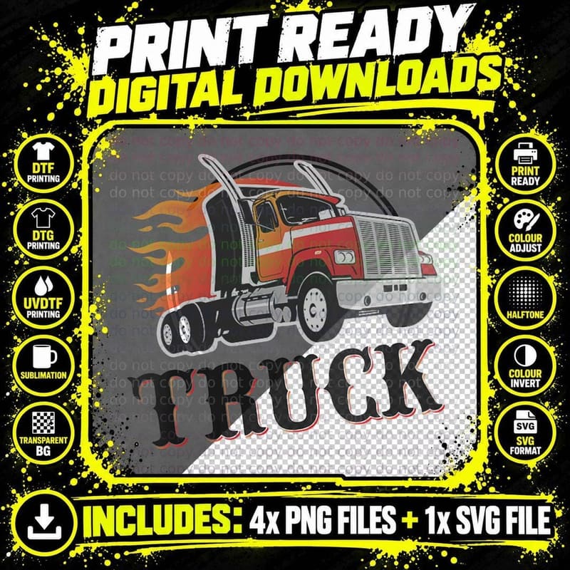 TRUCK Driver Classic Diesel Tractor Trucker Apparel Png SVG Digital Bundle