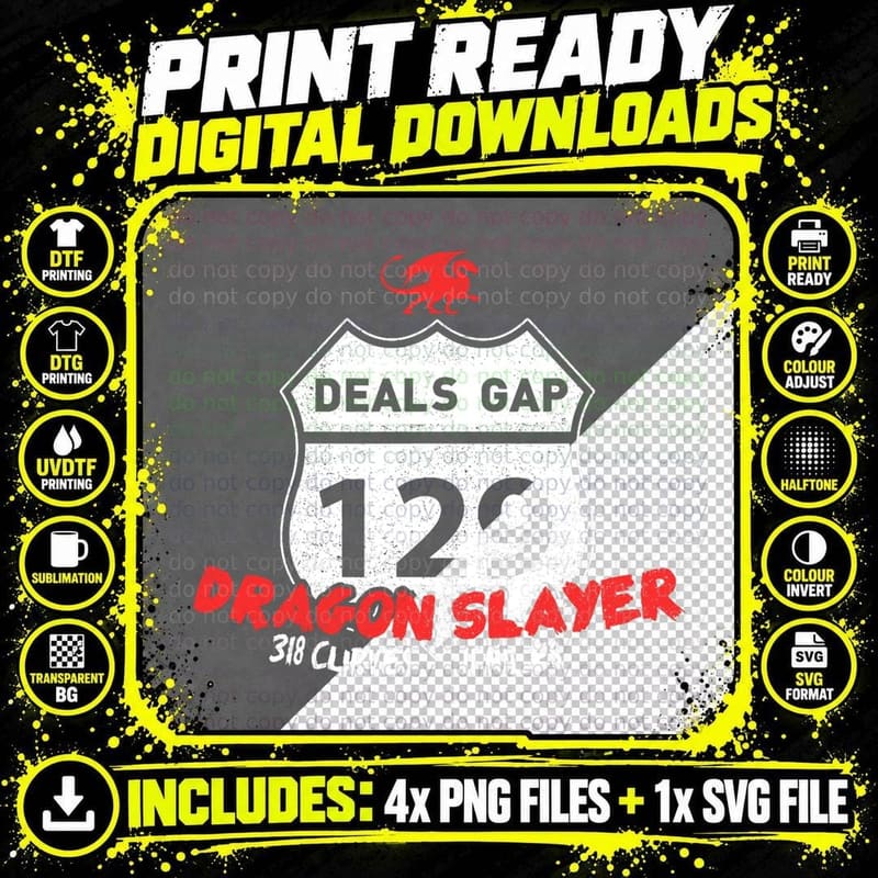 Tail of the Dragon US 129 Dragon Slayer Motorcycle Png SVG Digital Bundle
