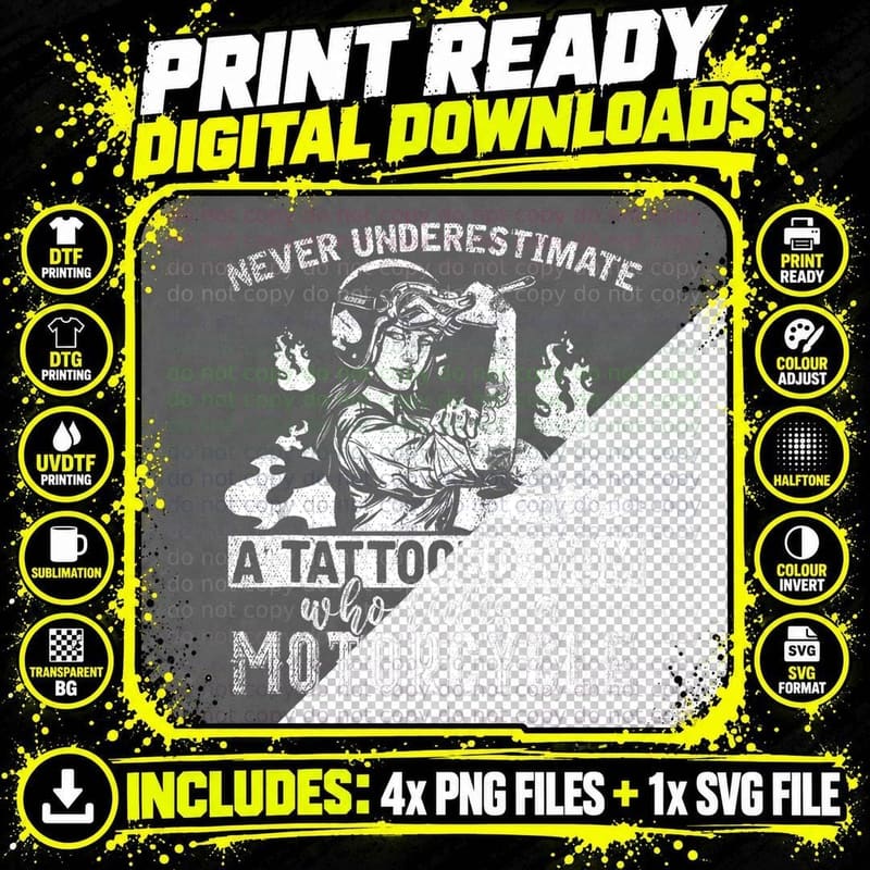 Tattooed Mom Motorcycle Rider T-Shirt, Biker Apparel Png SVG Digital Bundle