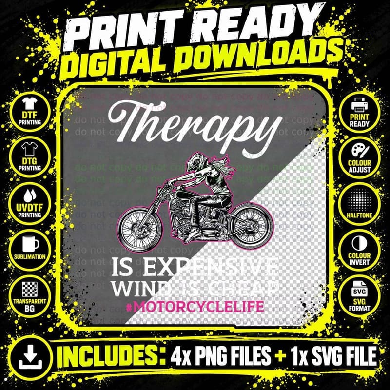 Therapy Is Expensive Wind Is Cheap Motorcycle Life Png SVG Digital Bundle