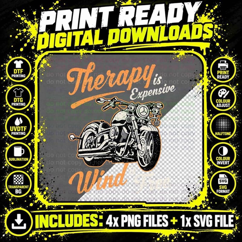 Therapy Is Expensive Wind Is Free Funny Sarcastic Biker Png SVG Digital Bundle