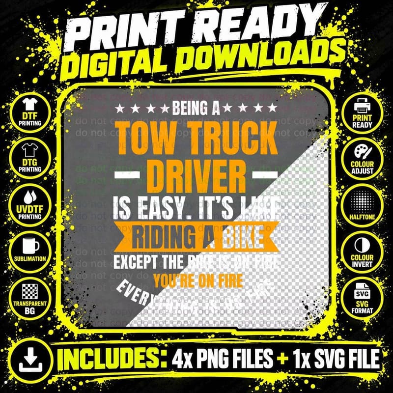 Tow Truck Driver Fire Operator Recovery Vehicle Wrecker Png SVG Digital Bundle