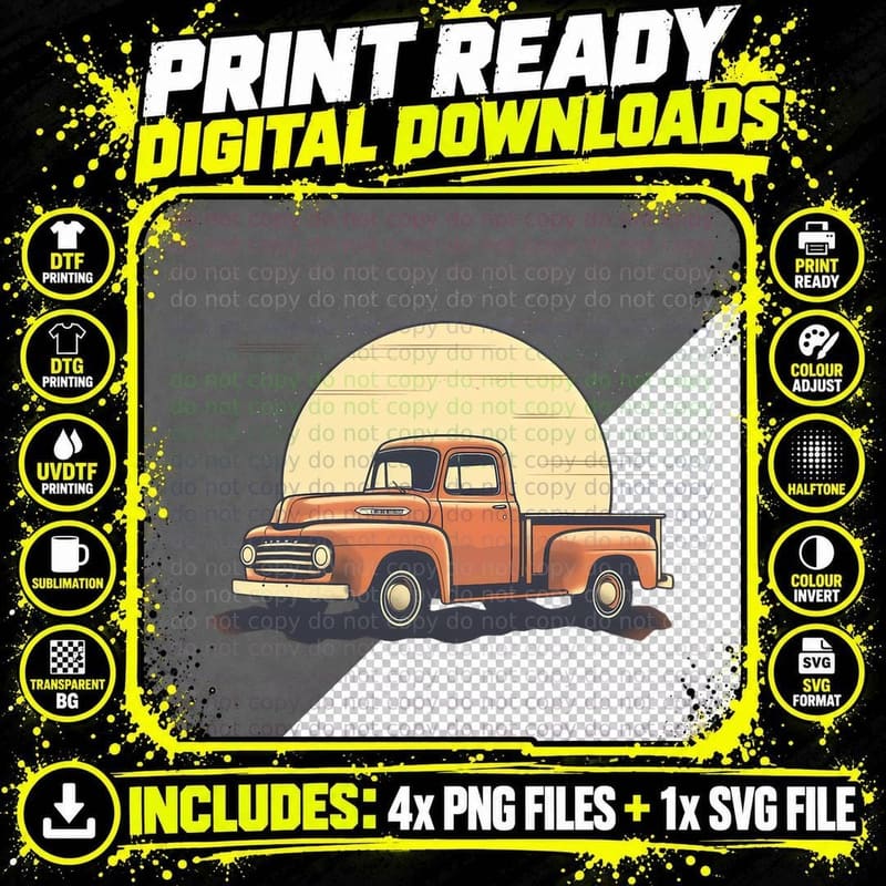 Truck Vintage Old Classic School American Pickup Retro Png SVG Digital Bundle
