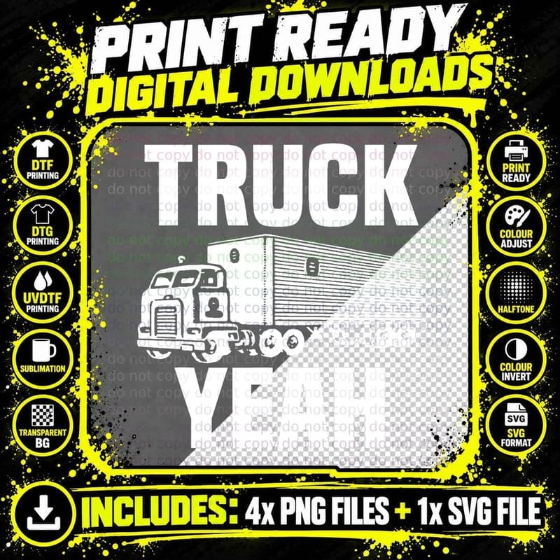 Truck Yeah Shirt Fun Vintage Cab-Over Semi Truck Driver Png SVG Digital Bundle