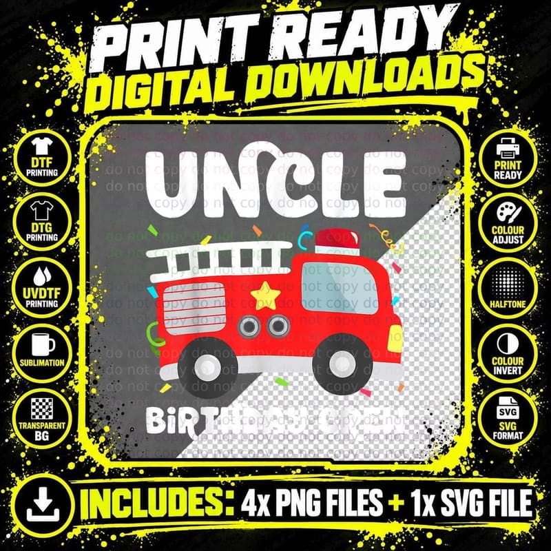 Uncle Birthday Crew Fire Truck Party T-Shirt, Patriotic Png SVG Digital Bundle