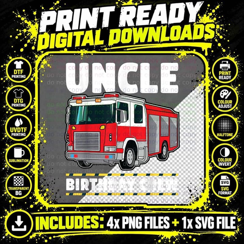 Uncle Birthday Crew Fire Truck T-Shirt, Patriotic Png SVG Digital Bundle