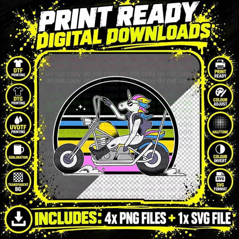 Unicorn Motorcycle Rider Biker Gang Club T-Shirt Png SVG Digital Bundle