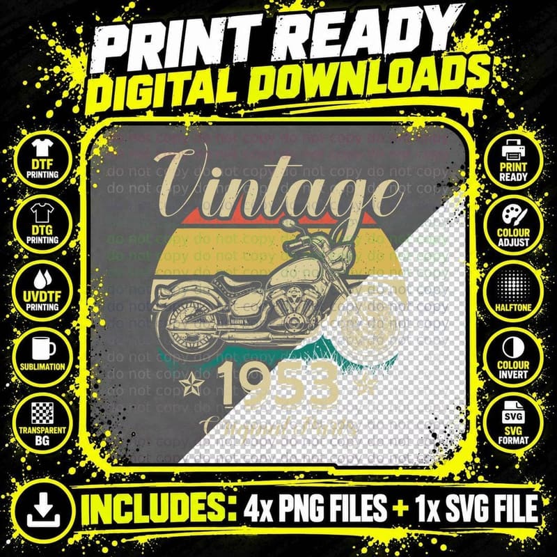 Vintage 1953 Motorcycle Rider T-Shirt Png SVG Digital Bundle