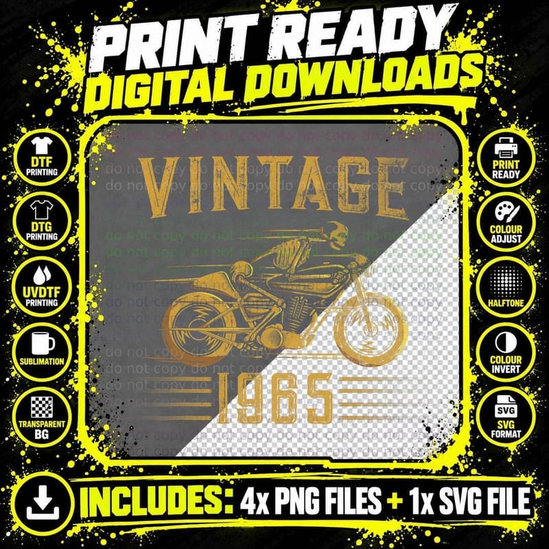 Vintage 1965 Biker Motorcycle T-Shirt Png SVG Digital Bundle