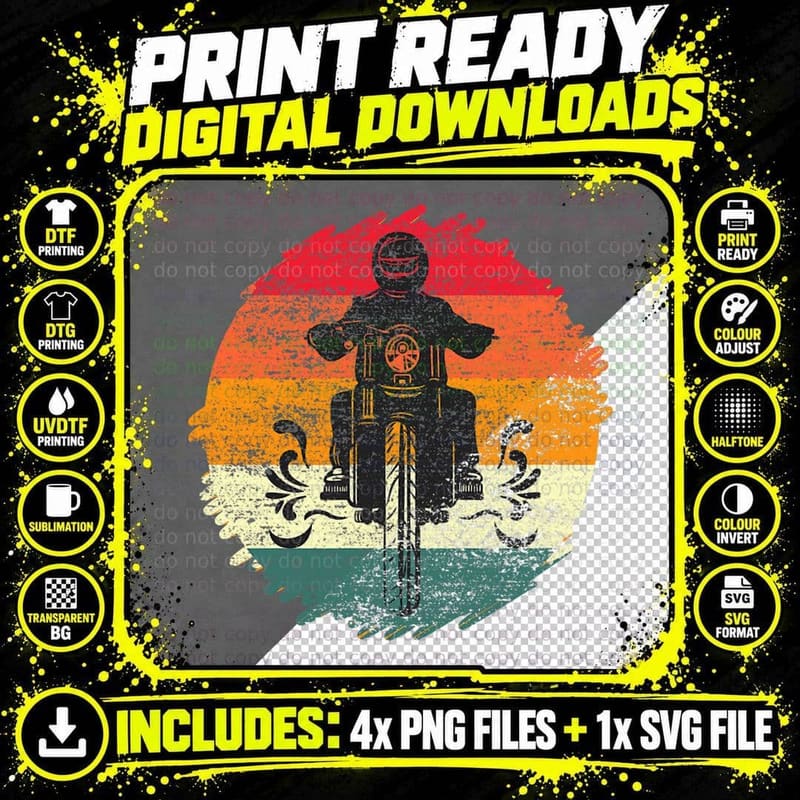 Vintage Motorcycle Biker Apparel T-Shirt Png SVG Digital Bundle