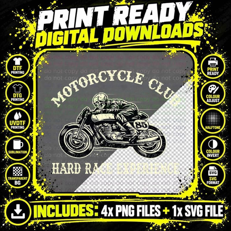 Vintage Motorcycle Club Hard Race Experience Biker Png SVG Digital Bundle