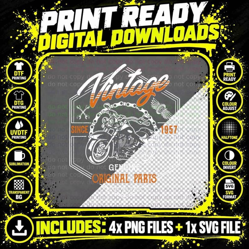 Vintage Motorcycle T-Shirt, Classic 1957 Design Png SVG Digital Bundle