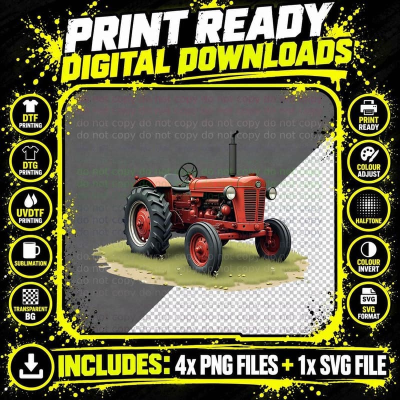 Vintage Red Tractor Farming Farm Life Rural Countryside Png SVG Digital Bundle