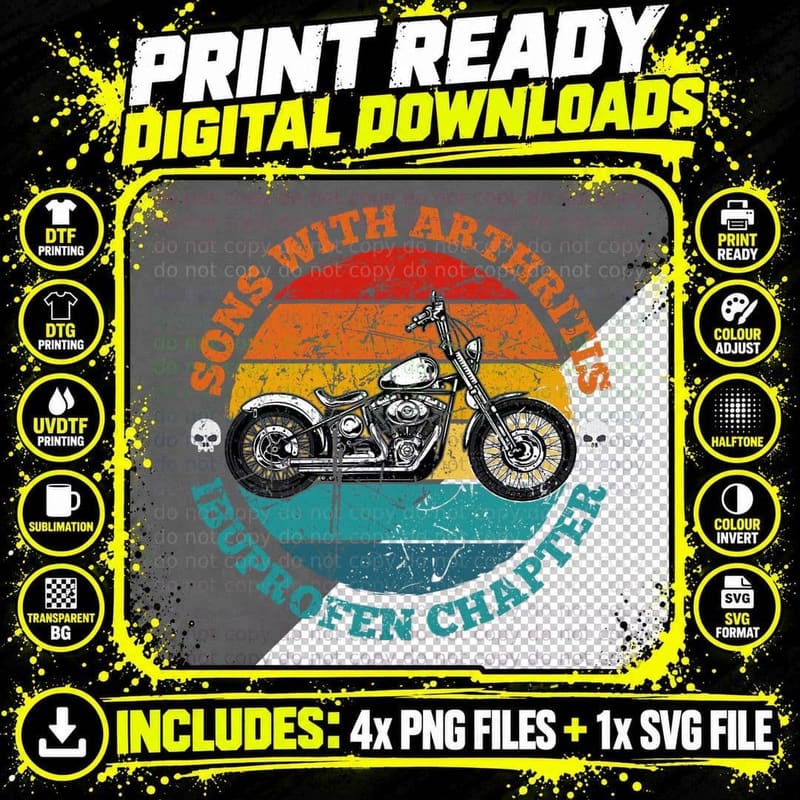 Vintage Sons with Arthritis Funny Retired Biker T-Shirt Png SVG Digital Bundle