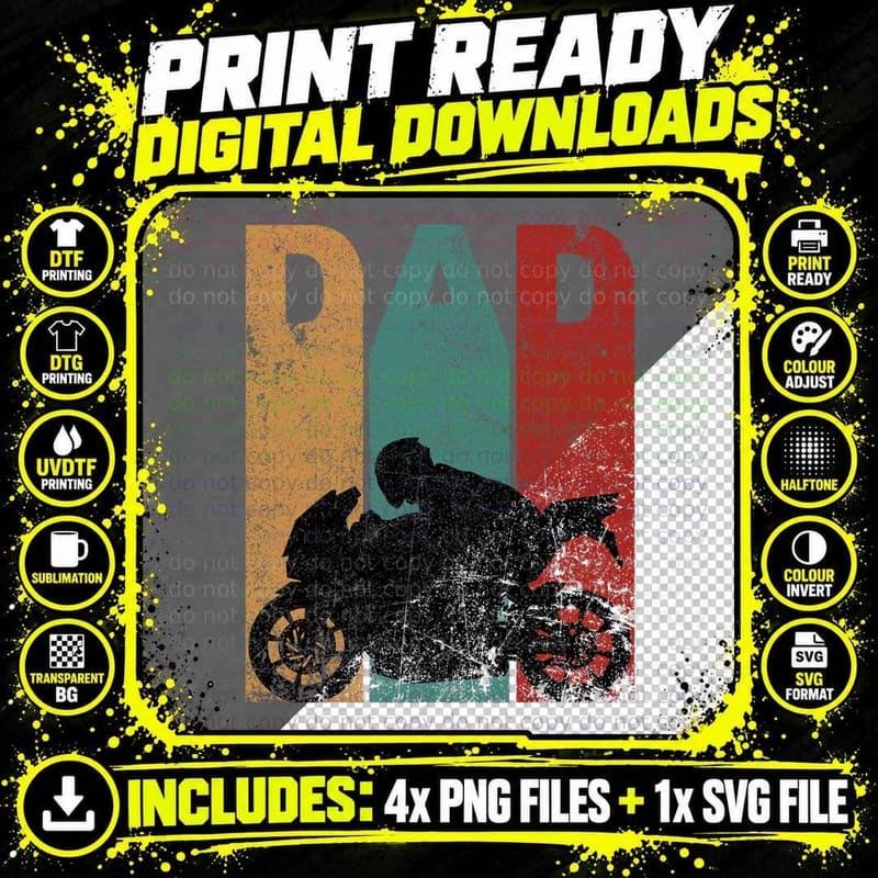 Vintage Sport Bike Dad Fathers Day Gift Biker Motorcycle Png SVG Digital Bundle