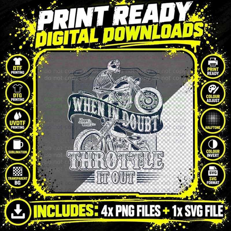 When in Doubt Throttle It Out Funny Biker Motorcycle Png SVG Digital Bundle