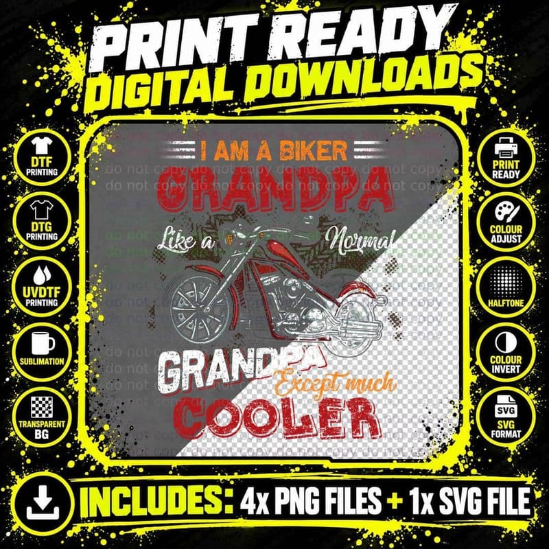 Biker Grandpa Cooler Shirt, Vintage Engine, Biker Life Png SVG Digital Bundle