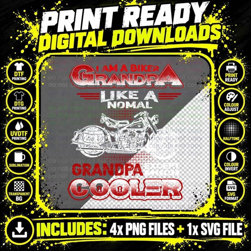 Grandpa Biker Much Cooler Shirt, Two Wheels, Cafe Racer Png SVG Digital Bundle