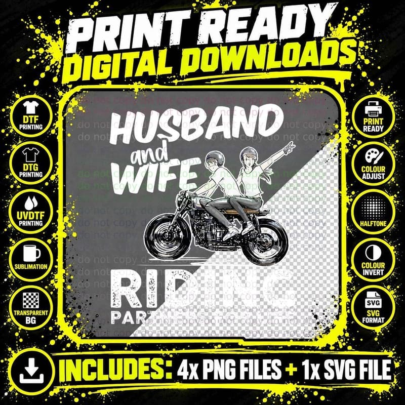 Husband and Wife Riding Partners for Life - Motorcycle Png SVG Digital Bundle