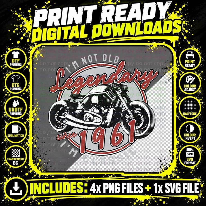 I'm Not Old I'm Classic Biker Graphic Motorcycle 1961 60 Png SVG Digital Bundle