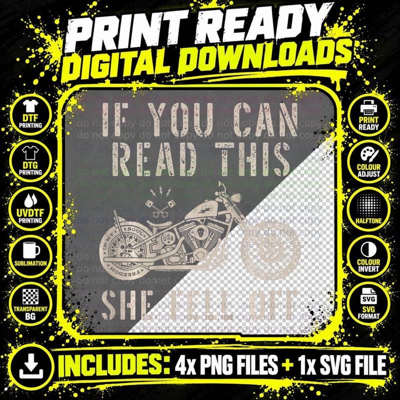If You Can Read This She Fell off Distressed Motorcycle Png SVG Digital Bundle