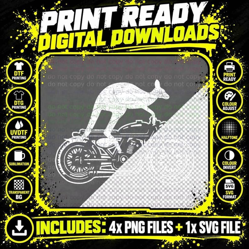 Kangaroo Riding Motorbike Australia Motorcycle Bikers Png SVG Digital Bundle