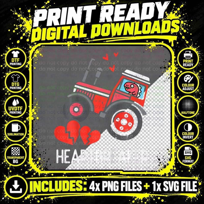 Kids Valentines Day Tractor Heartbreaker Truck Toddler Png SVG Digital Bundle