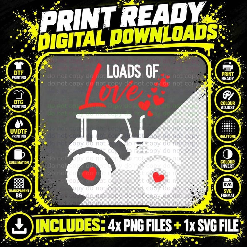 Loads of Love Valentines Day Cute V-Day Tractor Boys Png SVG Digital Bundle