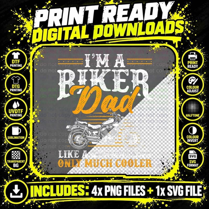 Mens I'm a Biker Dad Funny Motorcycle Rider Dad Father's Png SVG Digital Bundle