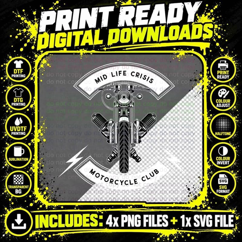 Mid Life Crisis Motorcycle Club Funny T-Shirt Png SVG Digital Bundle