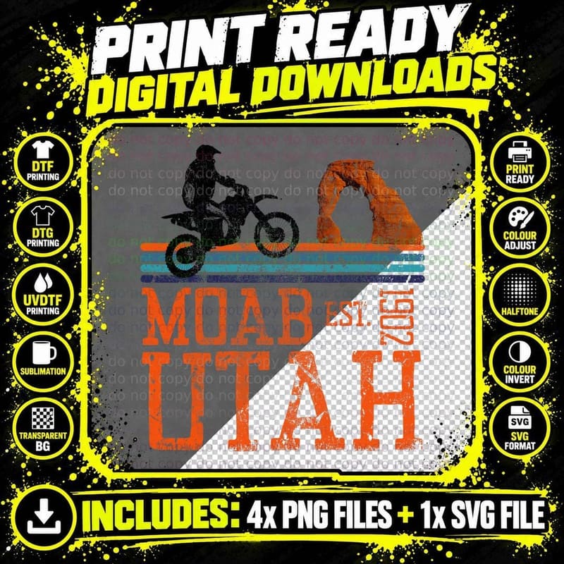 Moab Utah Arches Desert off Road Dirt Bike Motorcycle Png SVG Digital Bundle