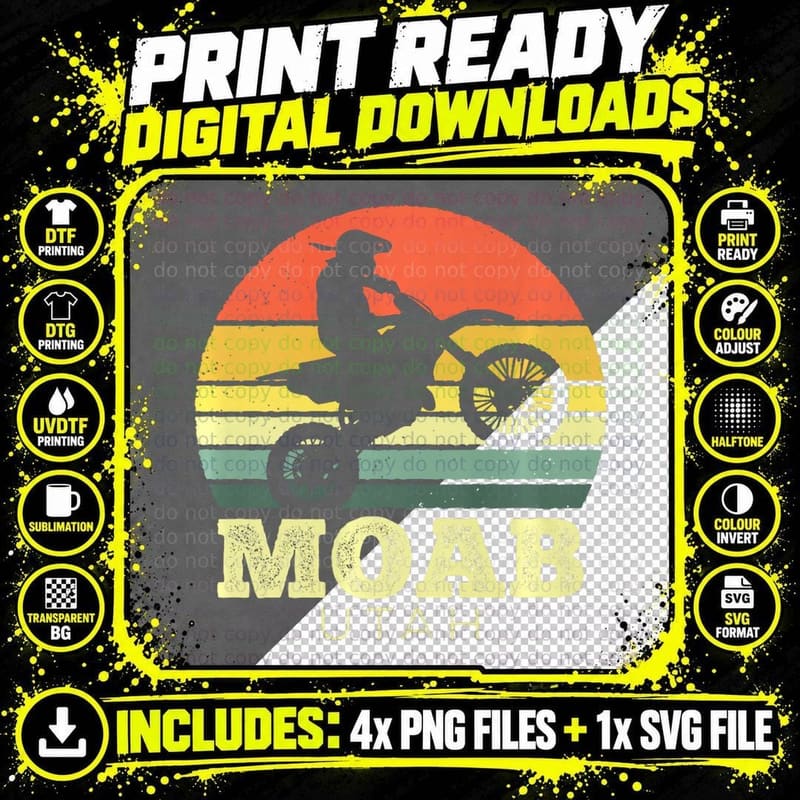 Moab Utah Vintage Sunset Dirt Bike Motorcycle Outdoors Png SVG Digital Bundle