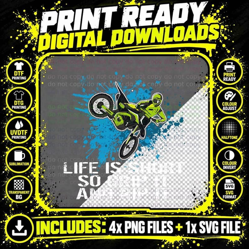 Motocross Dirtbike Motorcycle MX Life Is Short T-Shirt Png SVG Digital Bundle