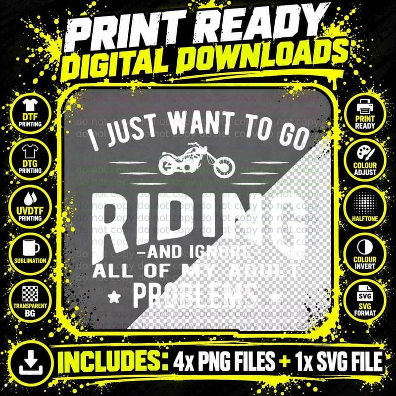 Motorcycle Funny - I Just Want to Go Riding and Ignore Png SVG Digital Bundle