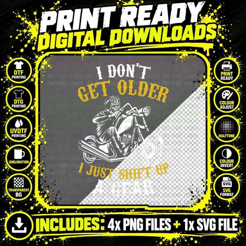 Motorcycle Funny Birthday Bikers Shift up a Gear T-Shirt Png SVG Digital Bundle
