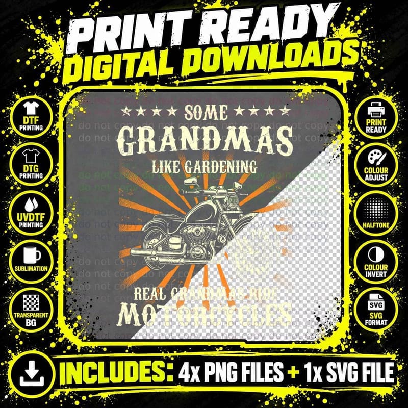 Motorcycle Grandma Biker Grandmother Png SVG Digital Bundle