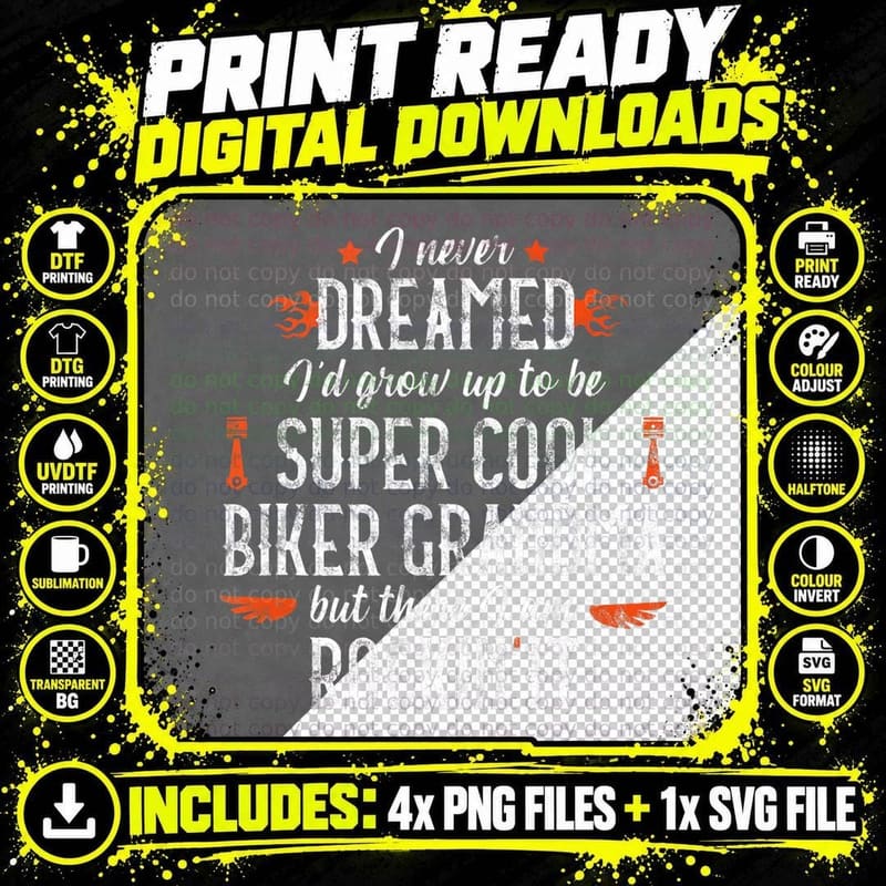 Motorcycle Grandma Biker Vintage Grandmother Outfit Png SVG Digital Bundle