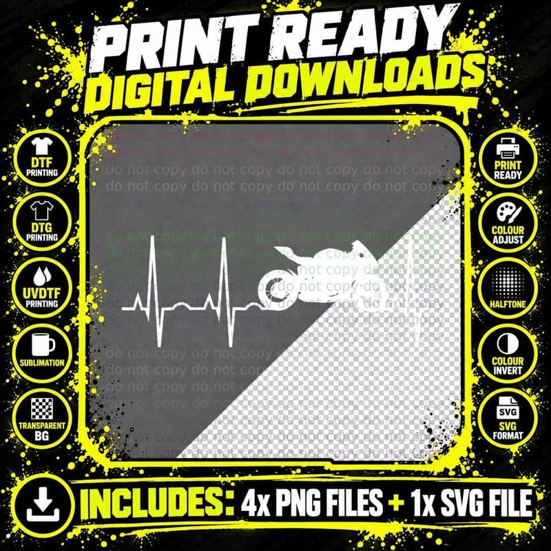 Motorcycle Heartbeat - Best Sport Bike Gift T-Shirt Png SVG Digital Bundle