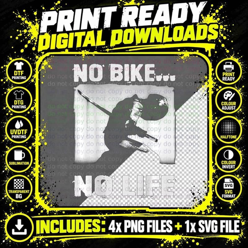 Motorcycle Lovers and Bikers No Bike No Life (on Back) Png SVG Digital Bundle
