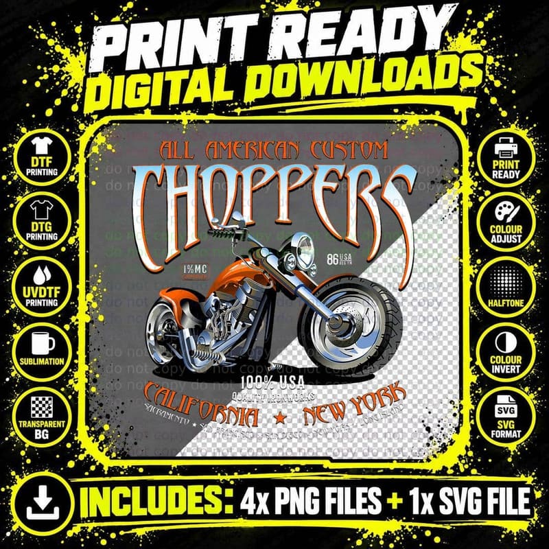 Motorcycle Shirt All American Custom Choppers MC T-Shirt Png SVG Digital Bundle