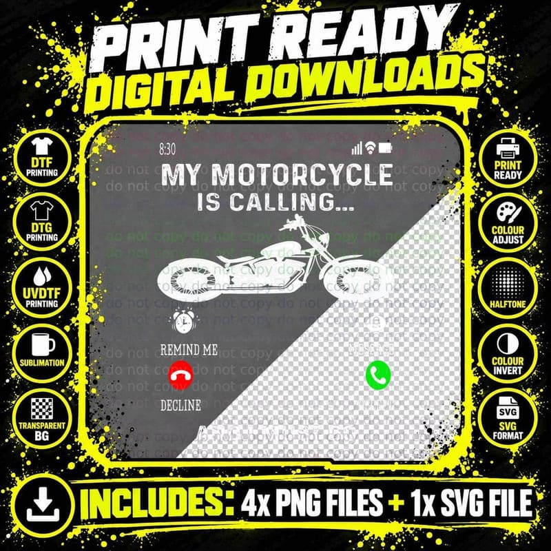 My Motorcycle Is Calling Funny Motorcycle Biker for Men Png SVG Digital Bundle