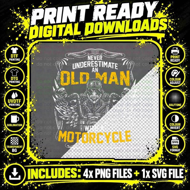 Never Underestimate an Old Man with a Motorcycle T-Shirt Png SVG Digital Bundle