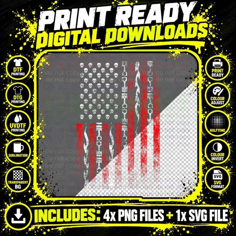 Patriotic Biker Back Print Skull Flame Motorcycle T-Shirt Png SVG Digital Bundle