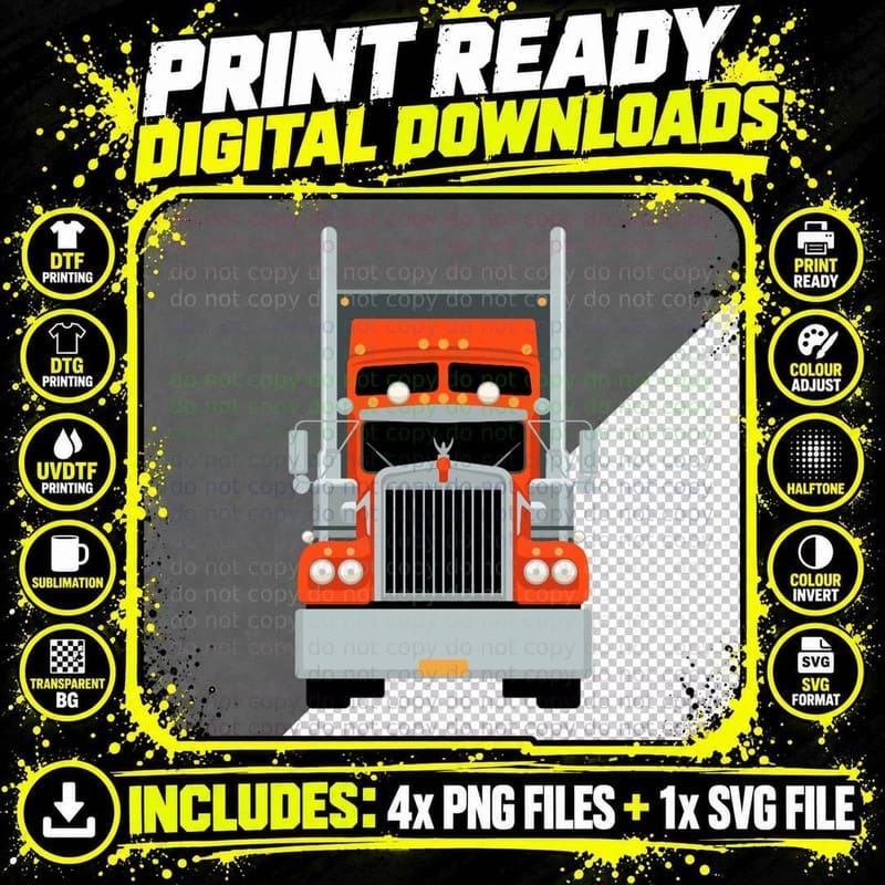 Red Semi Truck Front View T-Shirt Png SVG Digital Bundle