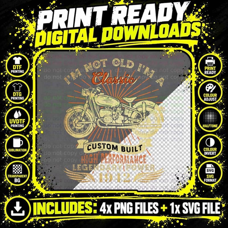 Retro I'm Not Old I'm Classic Motorcycle Born 1942 Png SVG Digital Bundle
