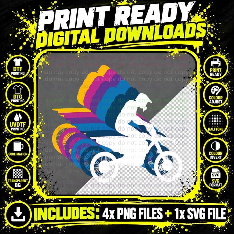Retro Motocross Rider Offroading Enduro Race Motorcycle Png SVG Digital Bundle
