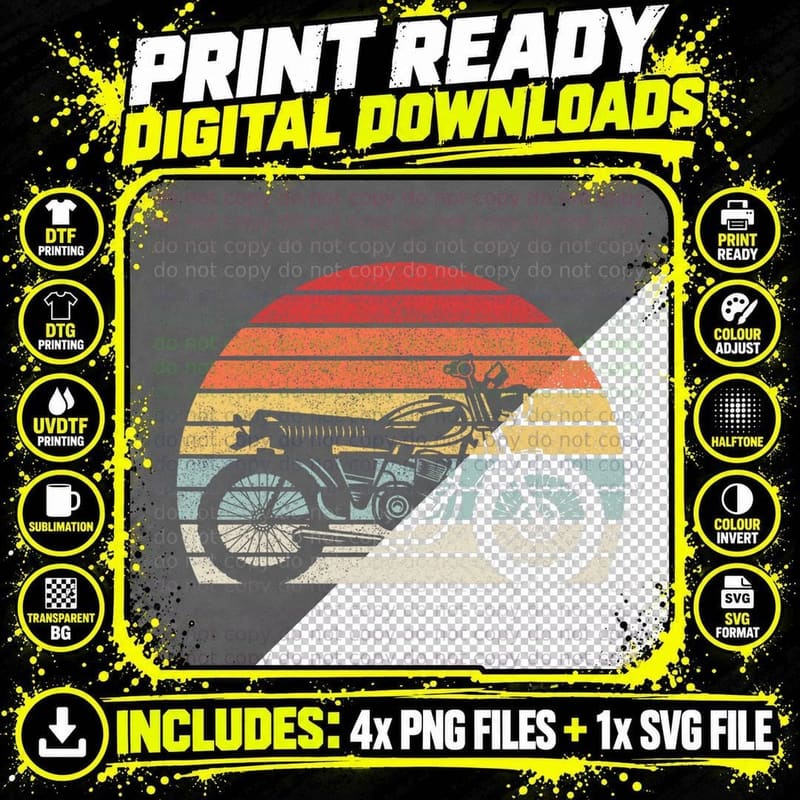 Retro Vintage Motorcycle T-Shirt Png SVG Digital Bundle